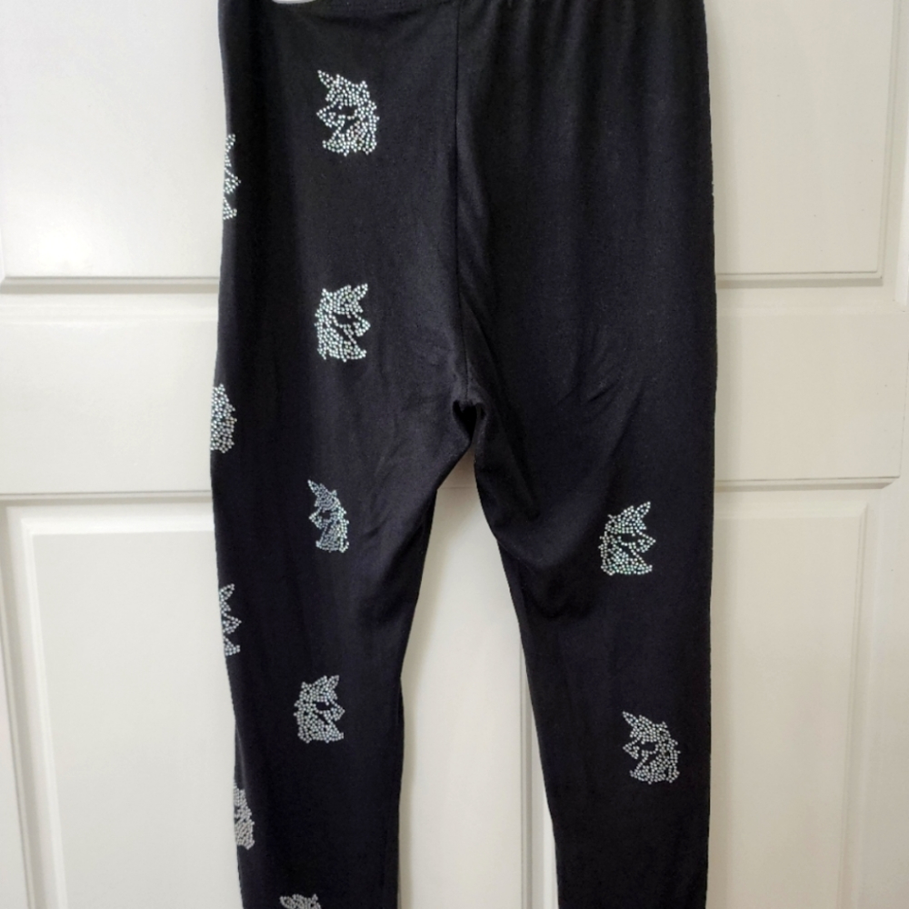 ! Poof! Black & Silver Unicorn Rhinestone Pull on Leggings Girls Size 14/16 !